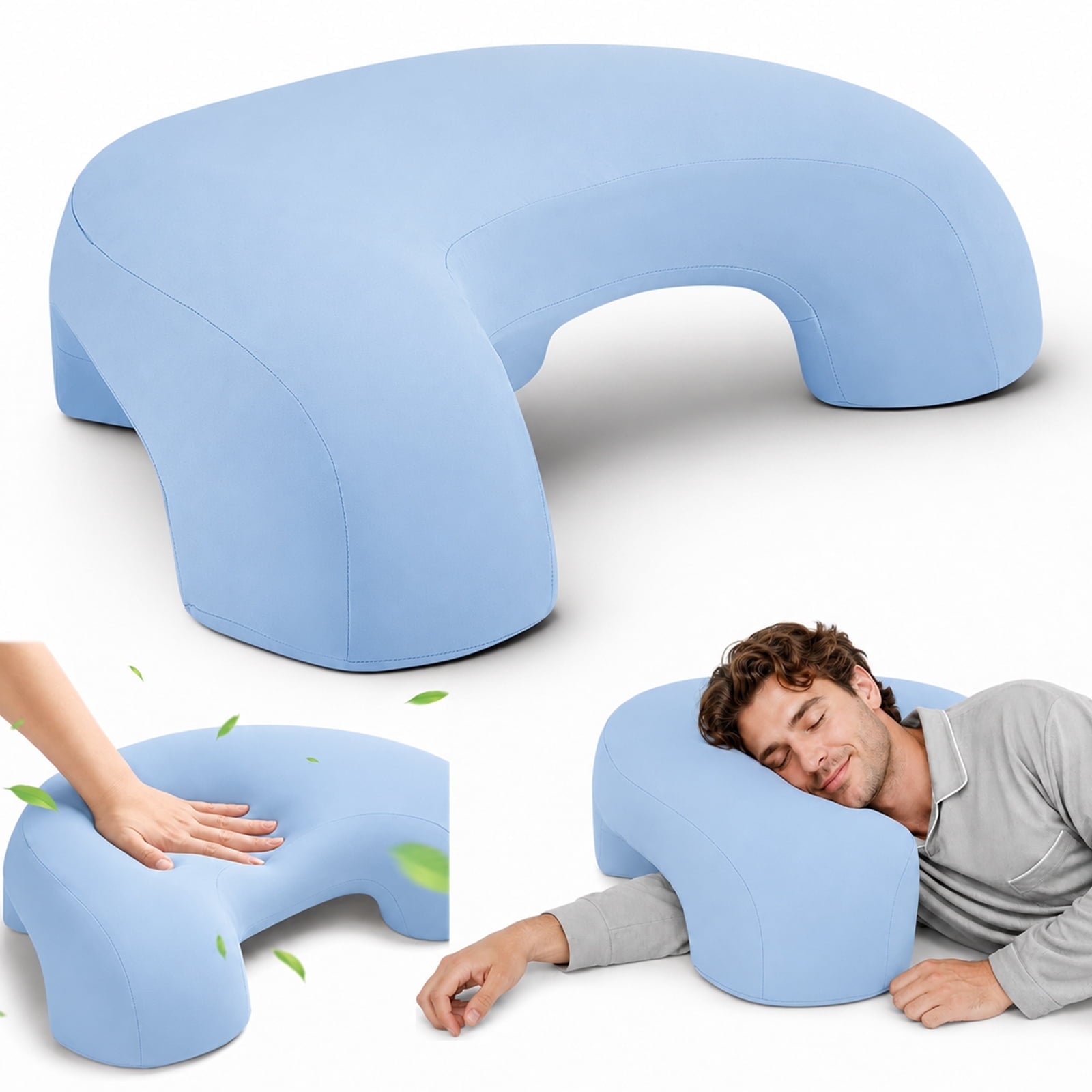 AMTPM Side Sleeper Pillow with Arm Holes, Ergonomic Memory Foam Cervical Pillow for Neck and Shoulder Pain Relief for Side Back Stomach Sleeper
