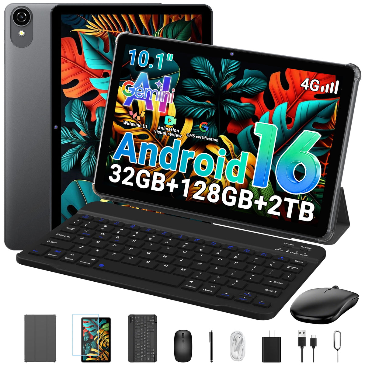 TABWEE W80 10" Android 16 Tablet with Keyboard & Stylus, Unisoc T610 Octa-Core, 4G LTE (T-Mobile Only), 32GB+128GB, 120Hz FHD Display, 6000mAh, for Office Study Gaming