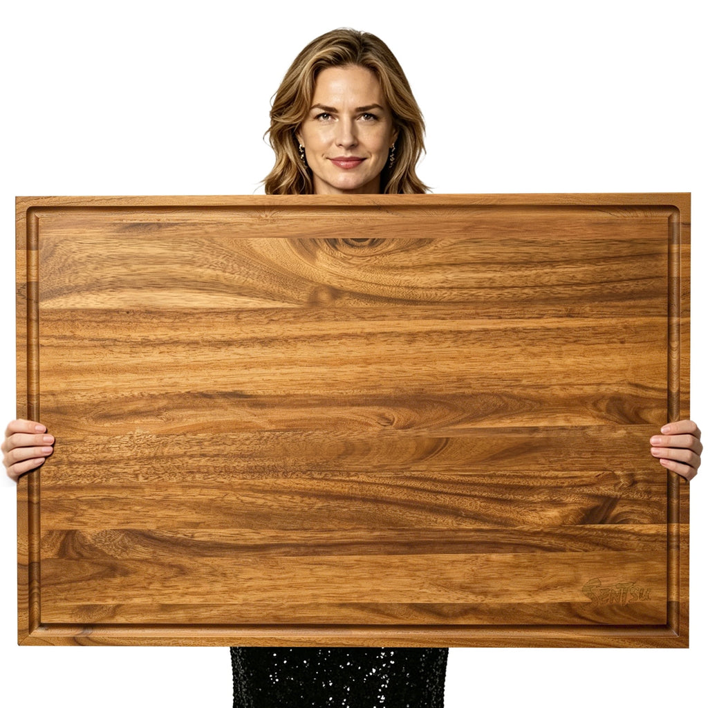 Sentsu Extra Large Acacia Wood Cutting Board with Juice Groove and Handles, 36 x 24 in
