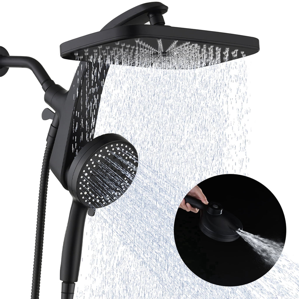 INAVAMZ 12 inch Rain Shower Head and Handheld Combo, High Pressure Shower, 3+8+1 Spray Modes, Magnetic Dock, Power Jet, Anti-Clog Nozzles, 60" Hose, Black