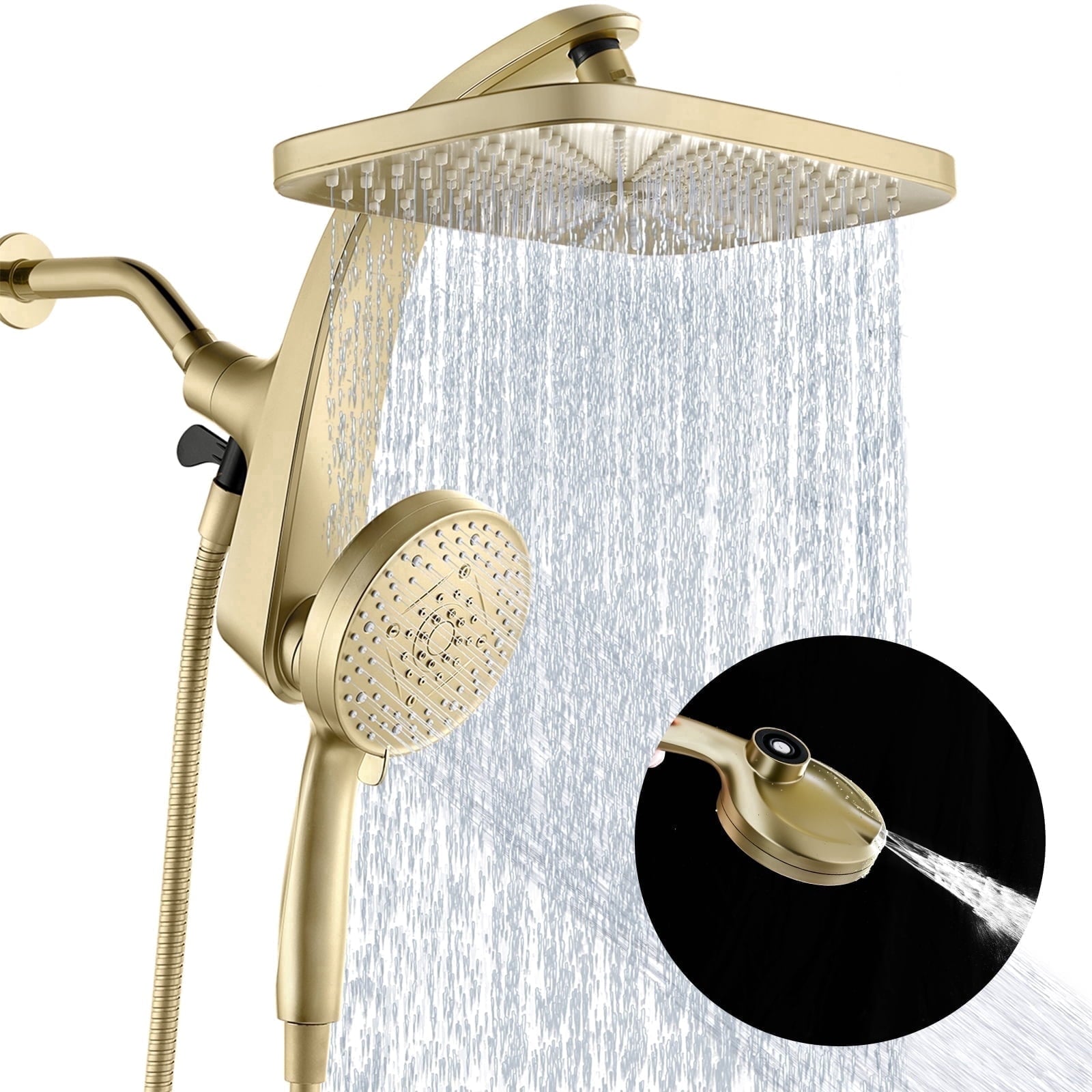 INAVAMZ 12 inch Rain Shower Head and Handheld Combo, High Pressure Shower, 3+8+1 Spray Modes, Magnetic Dock, Power Jet, Anti-Clog Nozzles, 60" Hose,Gold