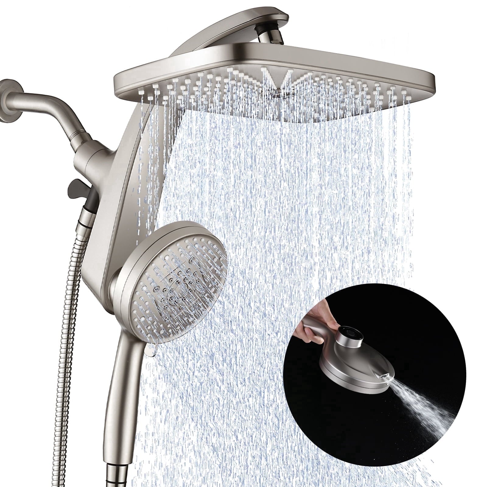 INAVAMZ 12 inch Rain Shower Head and Handheld Combo, High Pressure Shower, 3+8+1 Spray Modes, Magnetic Dock, Power Jet, Anti-Clog Nozzles, 60" Hose,Nickel