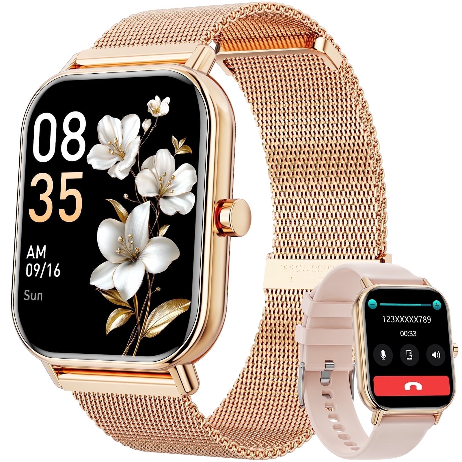 Mingdaln Smart Watch fits for Android and Iphone, IP68 Waterproof, Suitable for Women Men 100+Sports Modes 1.85 inch Fitness Tracker, with Answer/Make Calls/Message Reminder, （Two watch straps）