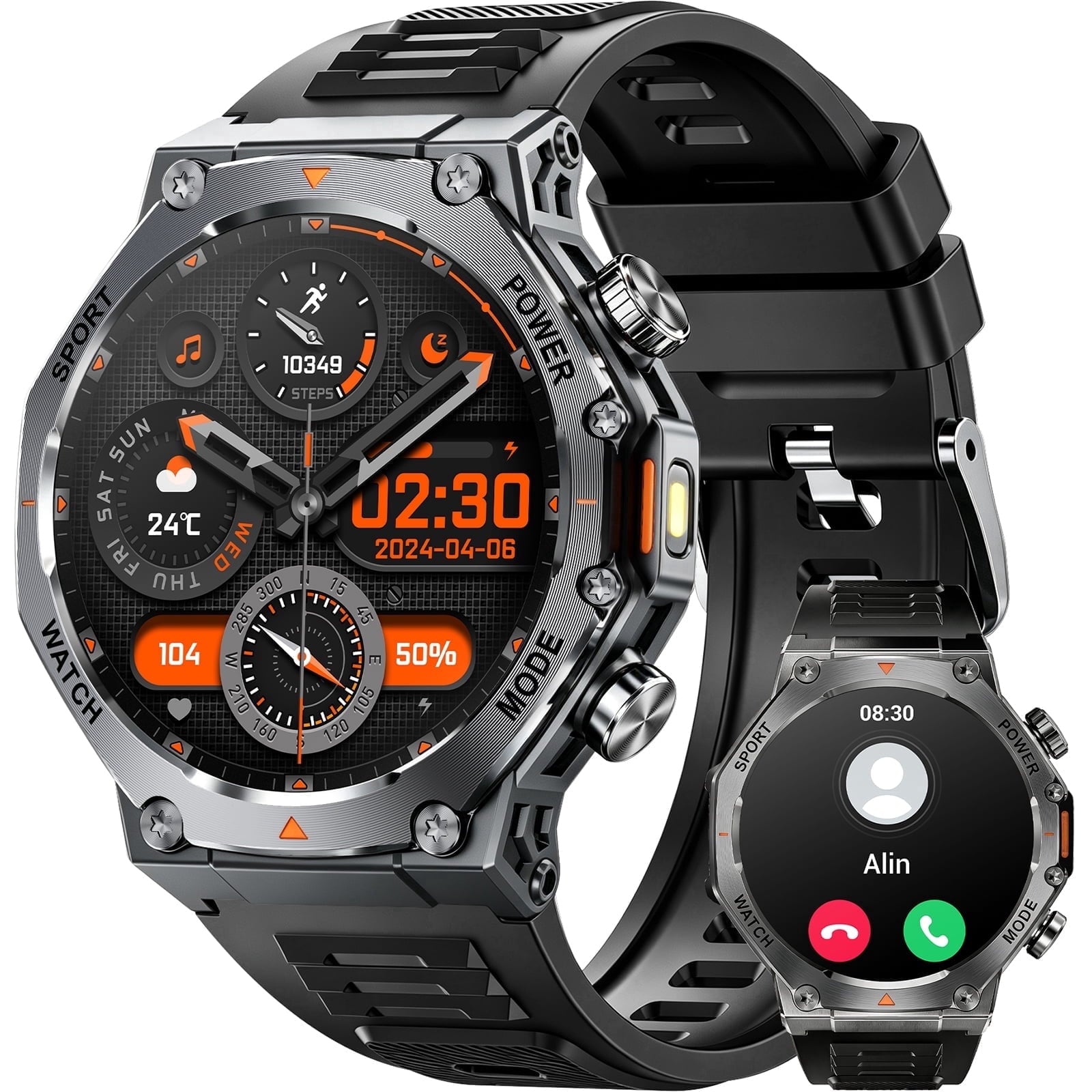 Smart Watch Fits for Android and iPhone, Military Smart Watch, Fitness Tracker, Smart Watch for Men with 100 + Sports Modes, Bluetooth Call/Answer, IP68 Waterproof Smartwatch, Gifts for Dad