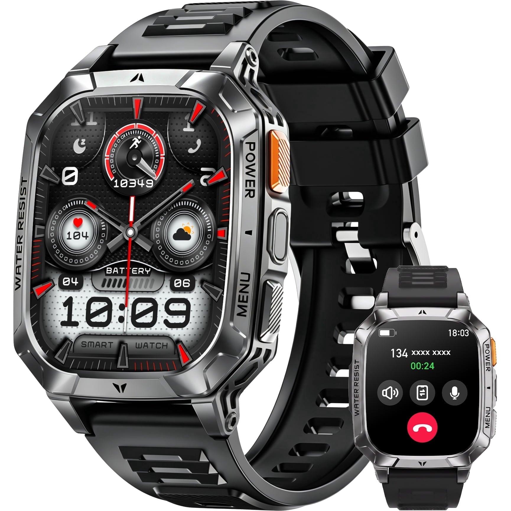 Smart Watch for Men, 2.01" HD 1400mAh Smart Watch Fits for Android and iPhone, Fitness Tracker, Military Smart Watch with 100 + Sports Modes, Bluetooth Call/Answer, IP68 Waterproof Smartwatch, Gifts