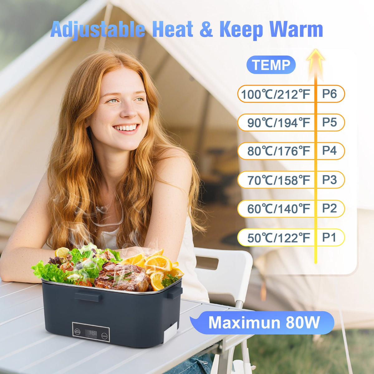 Doulami Electric Lunch Box Heated Lunch Box Portable Food Warmer1.8L Food Box for Adults 12V/24V/110 Heating Box for Car Truck Outdoor