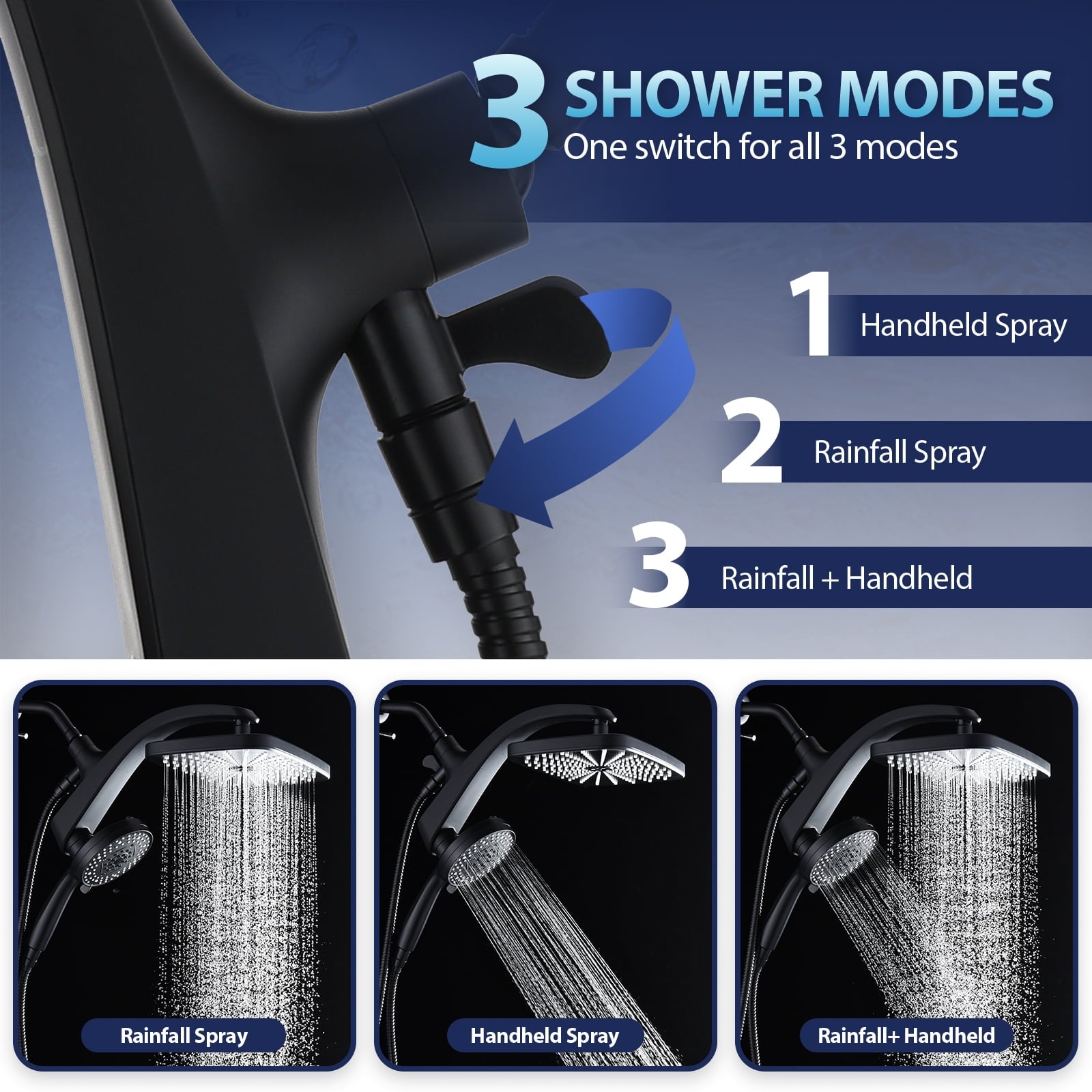 INAVAMZ 12 inch Rain Shower Head and Handheld Combo, High Pressure Shower, 3+8+1 Spray Modes, Magnetic Dock, Power Jet, Anti-Clog Nozzles, 60" Hose, Black