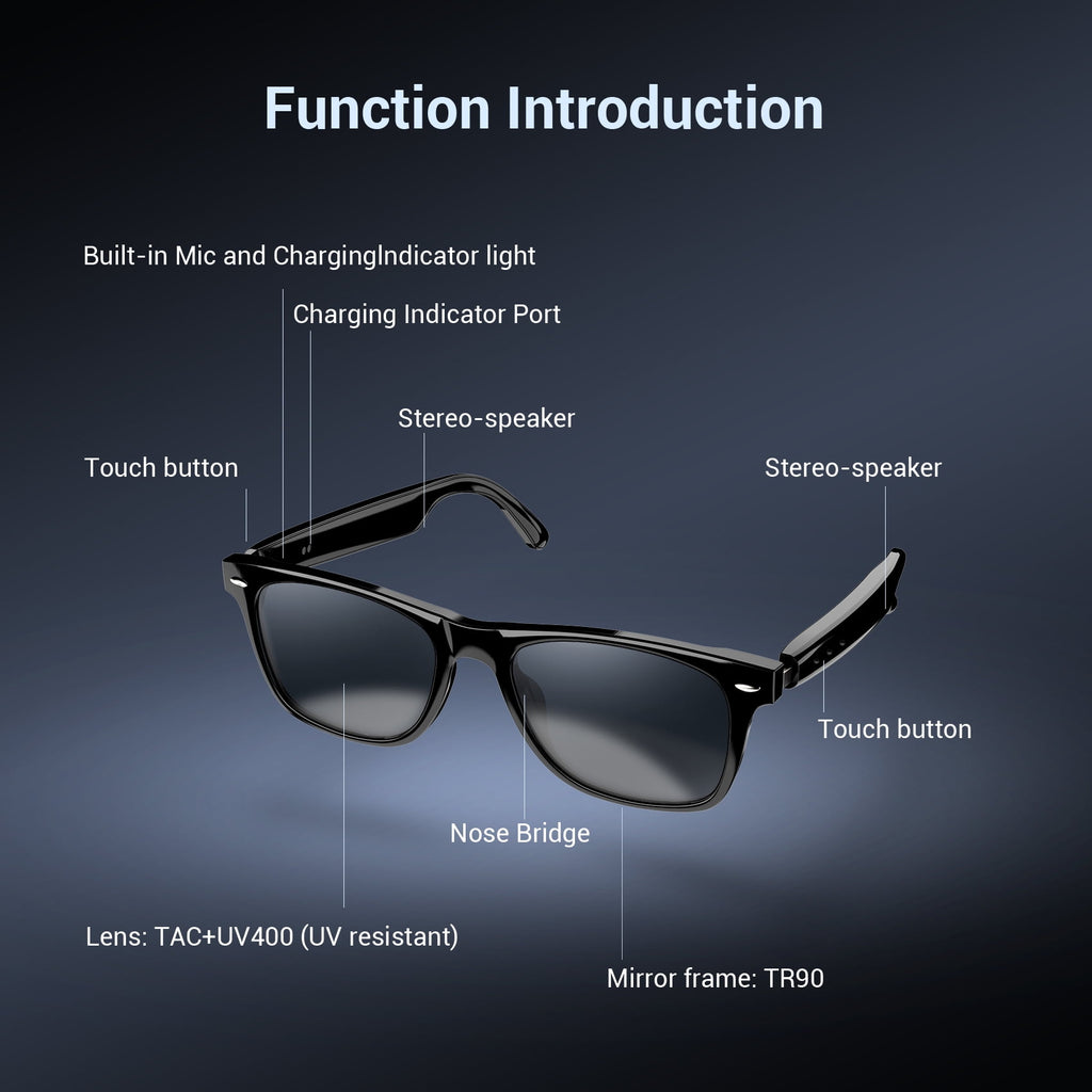 Blackview Smart Sunglasses Bluetooth for Women Men, Open Ear Audio Glasses with Polarized Lens, Hands-Free Calls, Voice Assistant, Black