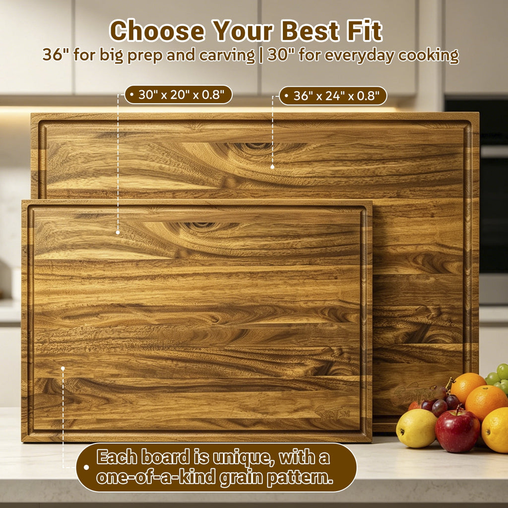 Sentsu Extra Large Acacia Wood Cutting Board with Juice Groove and Handles, 36 x 24 in