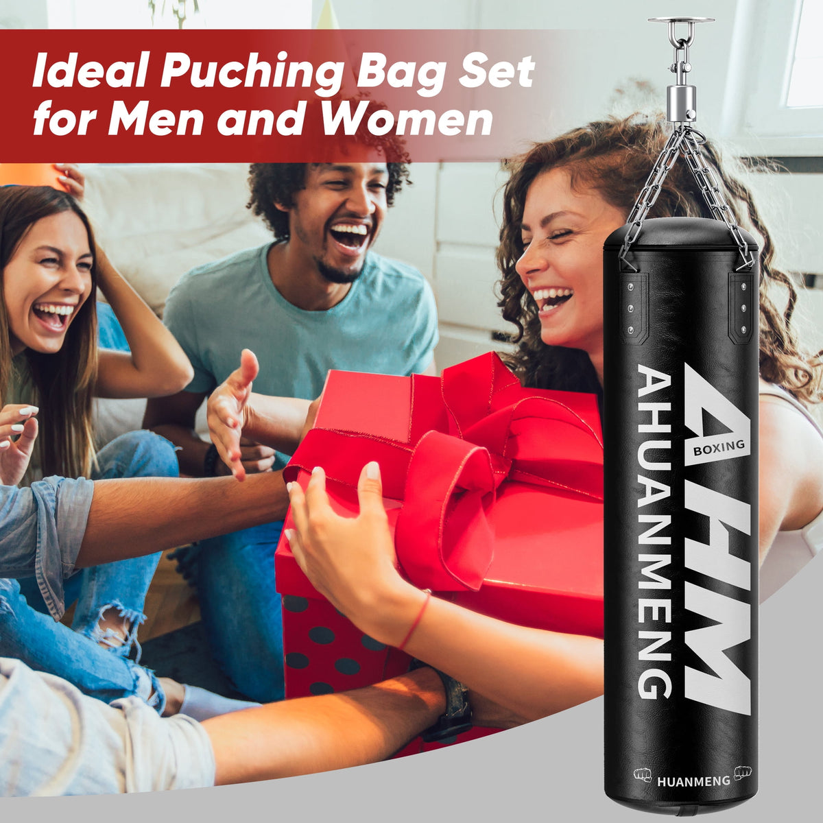Doulami Punching Bag for Adults 4FT PU Heavy Boxing Bag Set Hanging Boxing Bag Kit w/ 12oz Gloves