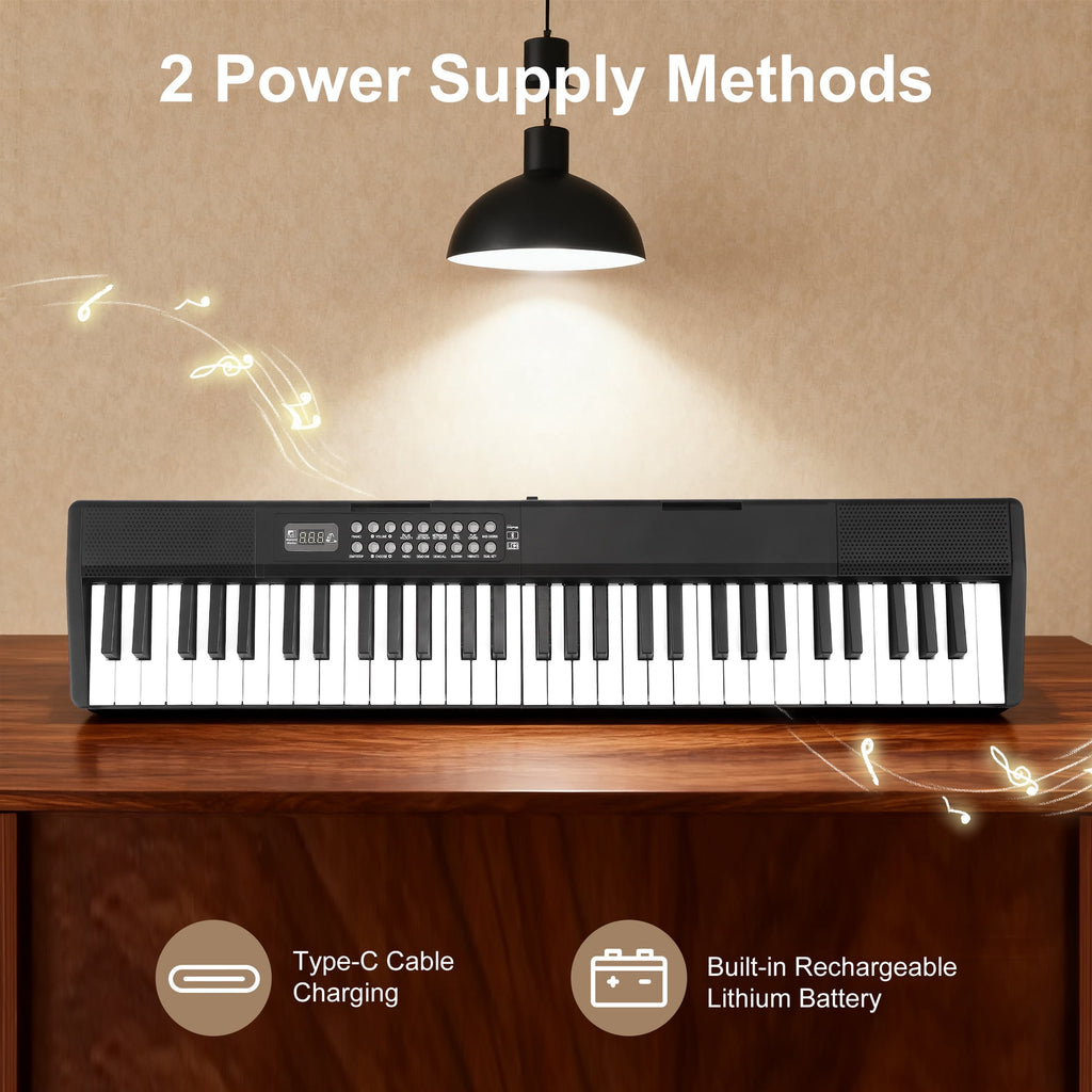 Doulami Piano 61 Key Electric Keyboard Piano with Lighted Keys LCD Display Folding Piano Keyboard for Beginner 200 Tones Rhythms