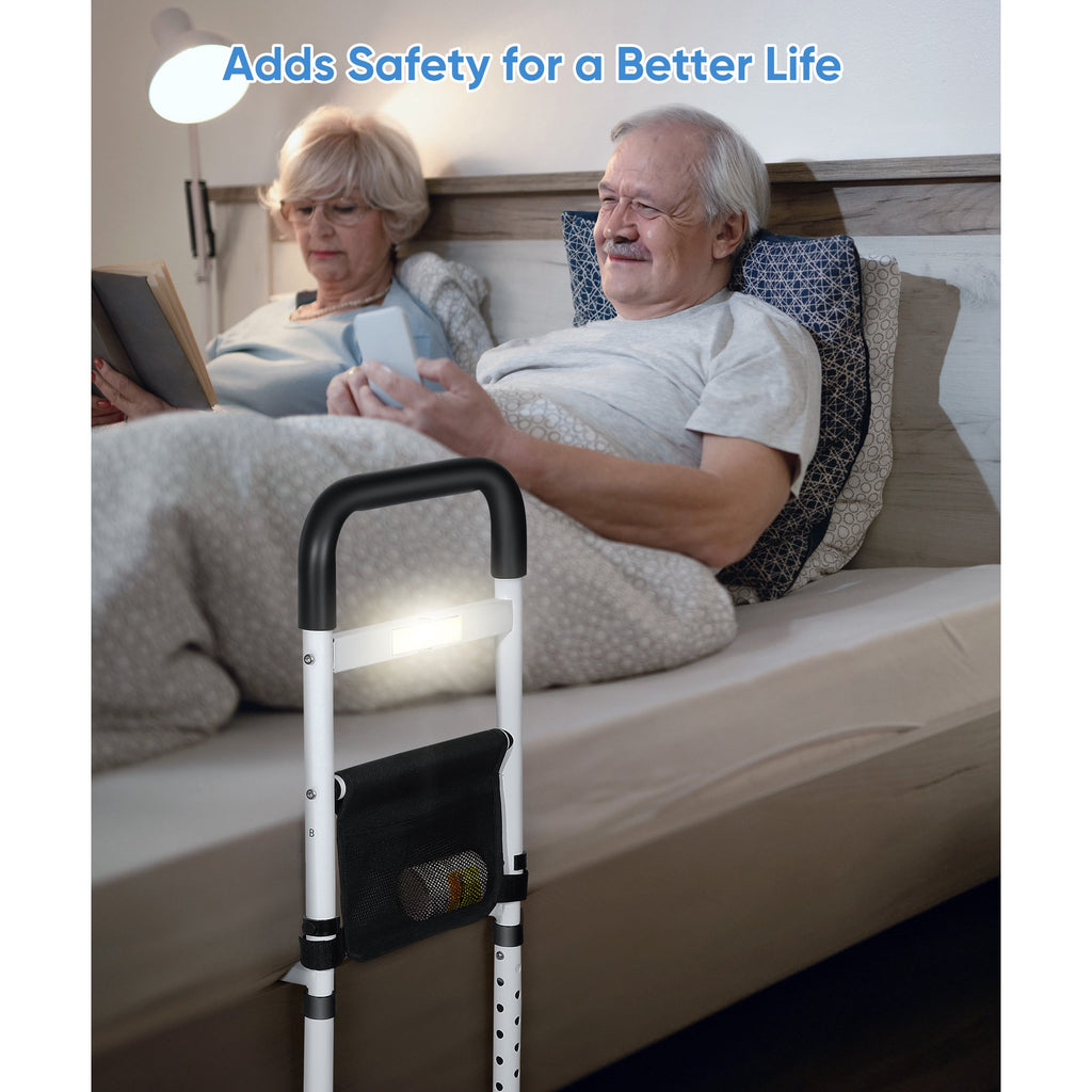 Doulami Bed Rails for Elderly Adults, Adjustable Assist Beds Rail for Senior with Storage Pocket & Motion Light