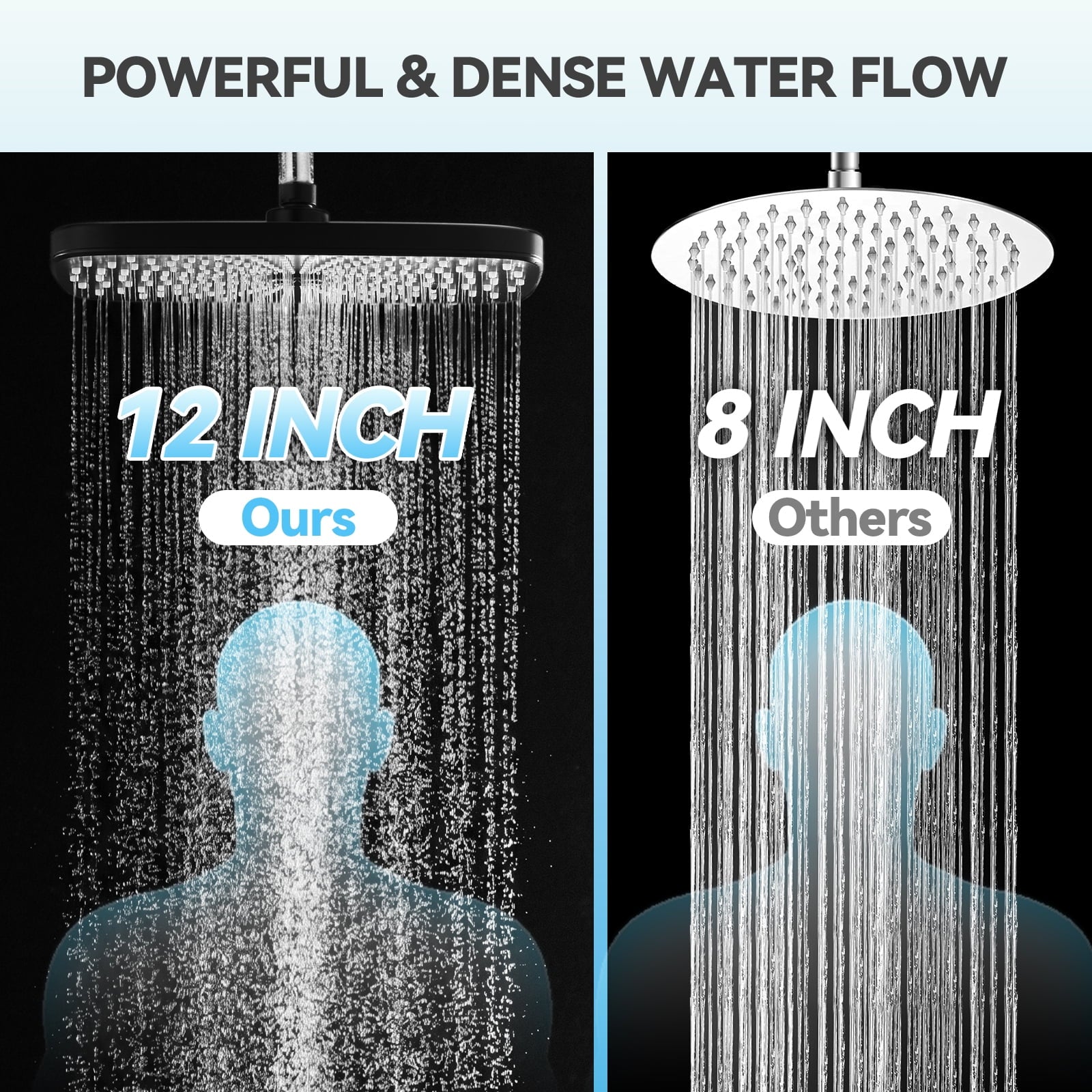 INAVAMZ 12 inch Rain Shower Head and Handheld Combo, High Pressure Shower, 3+8+1 Spray Modes, Magnetic Dock, Power Jet, Anti-Clog Nozzles, 60" Hose, Black