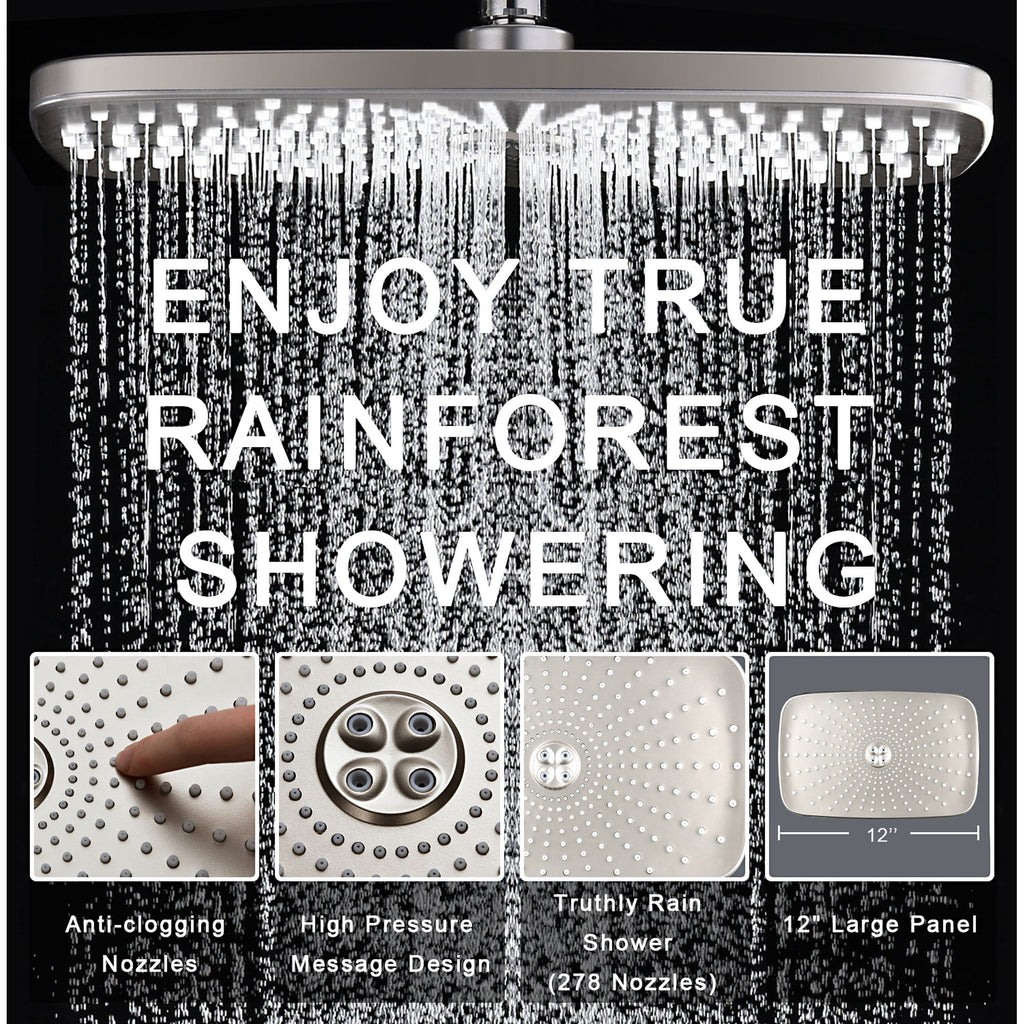 INAVAMZ 12 inch Rain Shower Head and Handheld Combo, High Pressure Shower, 3+8+1 Spray Modes, Magnetic Dock, Power Jet, Anti-Clog Nozzles, 60" Hose,Nickel