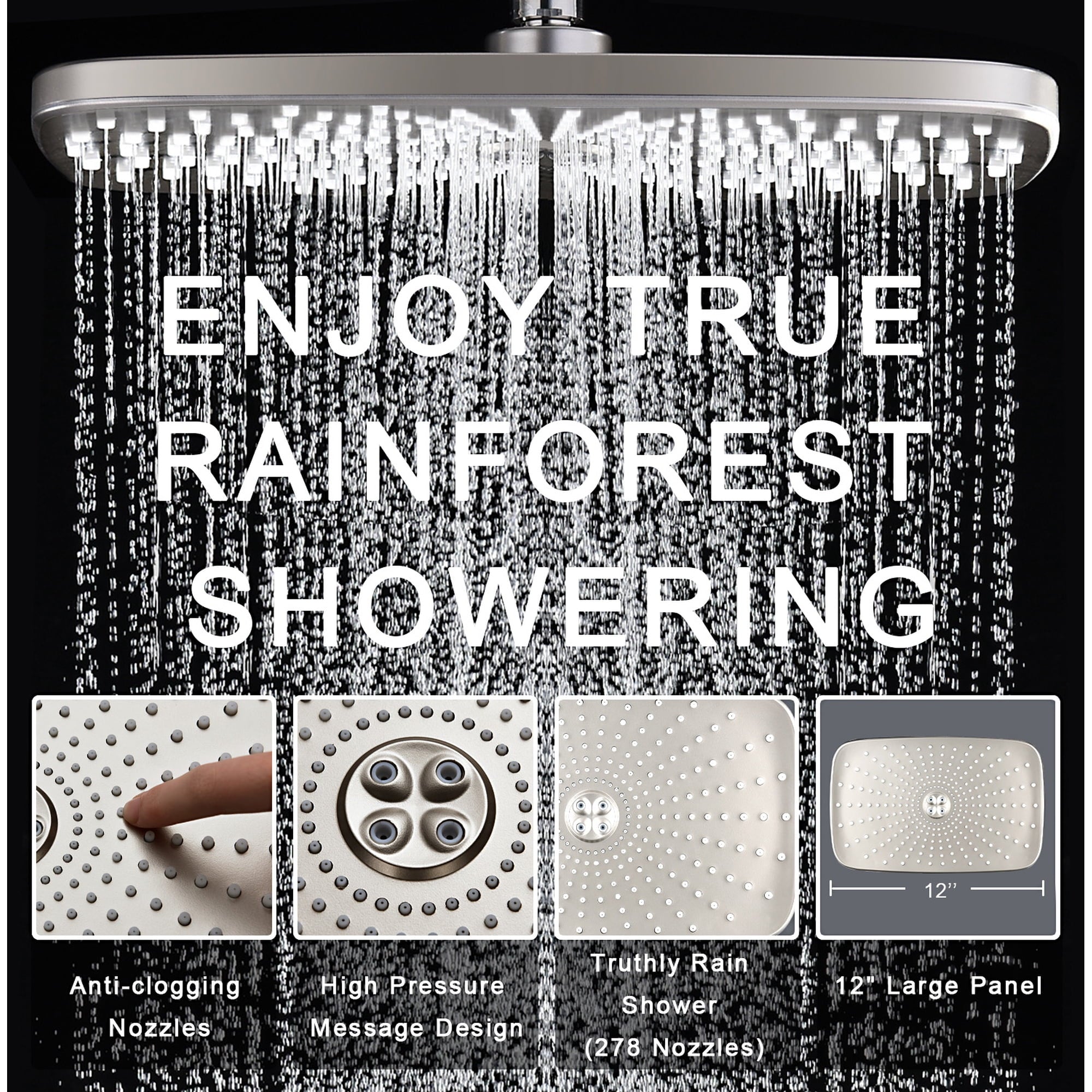 INAVAMZ 12 inch Rain Shower Head and Handheld Combo, High Pressure Shower, 3+8+1 Spray Modes, Magnetic Dock, Power Jet, Anti-Clog Nozzles, 60" Hose,Nickel