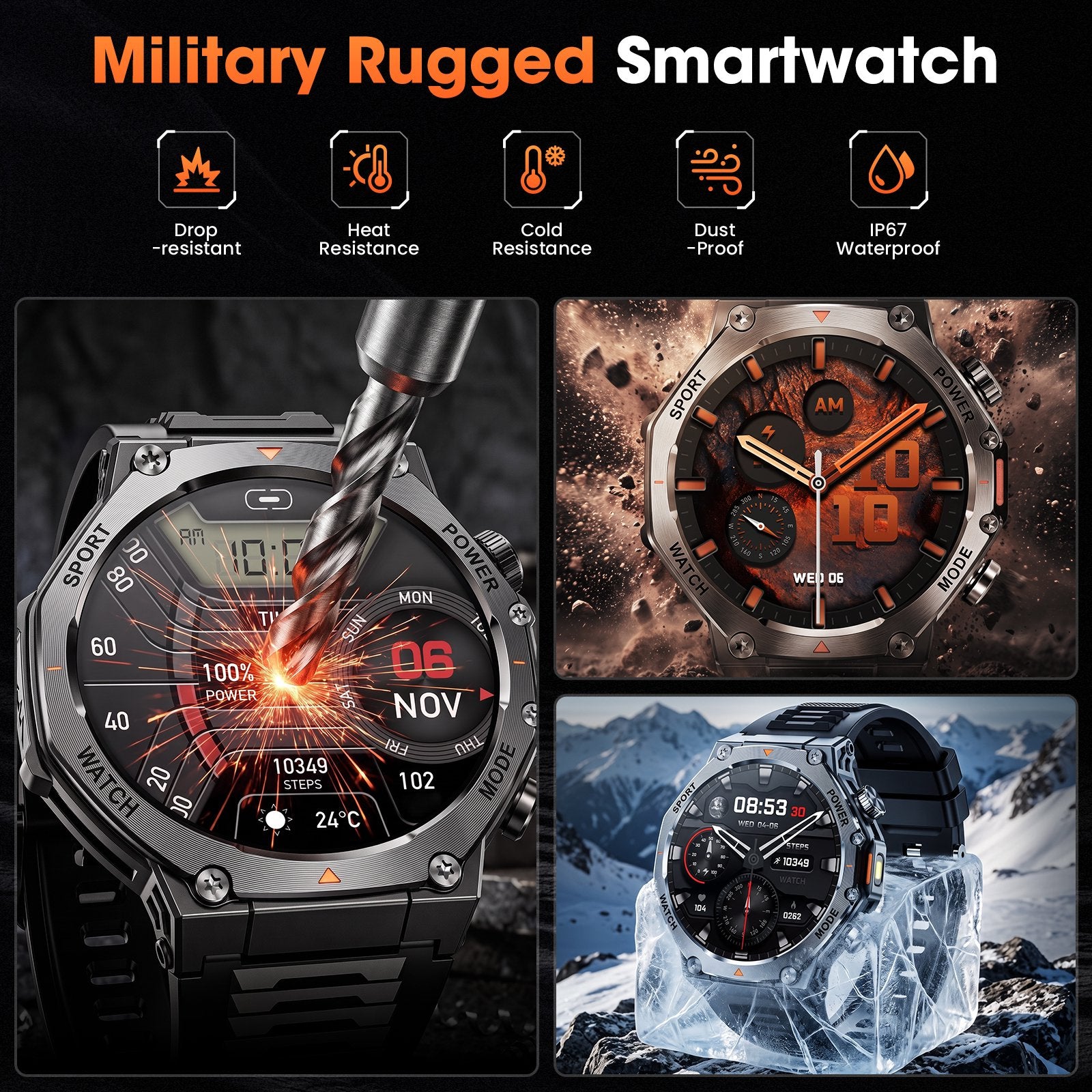 Smart Watch Fits for Android and iPhone, Military Smart Watch, Fitness Tracker, Smart Watch for Men with 100 + Sports Modes, Bluetooth Call/Answer, IP68 Waterproof Smartwatch, Gifts for Dad