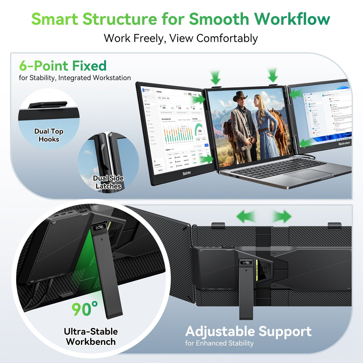 Blackview Ultra‑Slim Laptop Screen Extender, 14" 1080P FHD IPS Triple Portable Monitor, 3.37 lbs Lightweight Dual Display for 13"‑17.3" Laptops, USB‑C Plug&Play, Supports Windows, Mac, Android