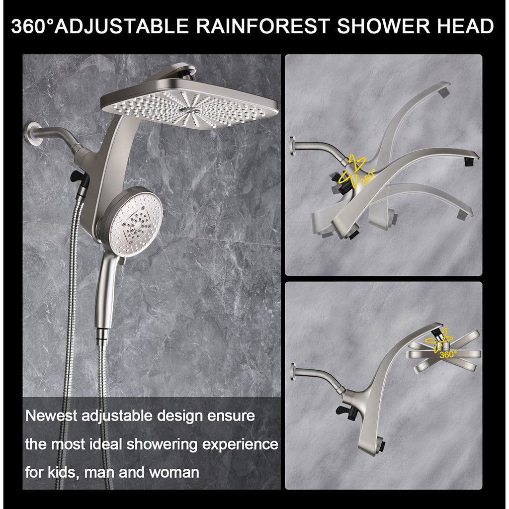 INAVAMZ 12 inch Rain Shower Head and Handheld Combo, High Pressure Shower, 3+8+1 Spray Modes, Magnetic Dock, Power Jet, Anti-Clog Nozzles, 60" Hose,Nickel