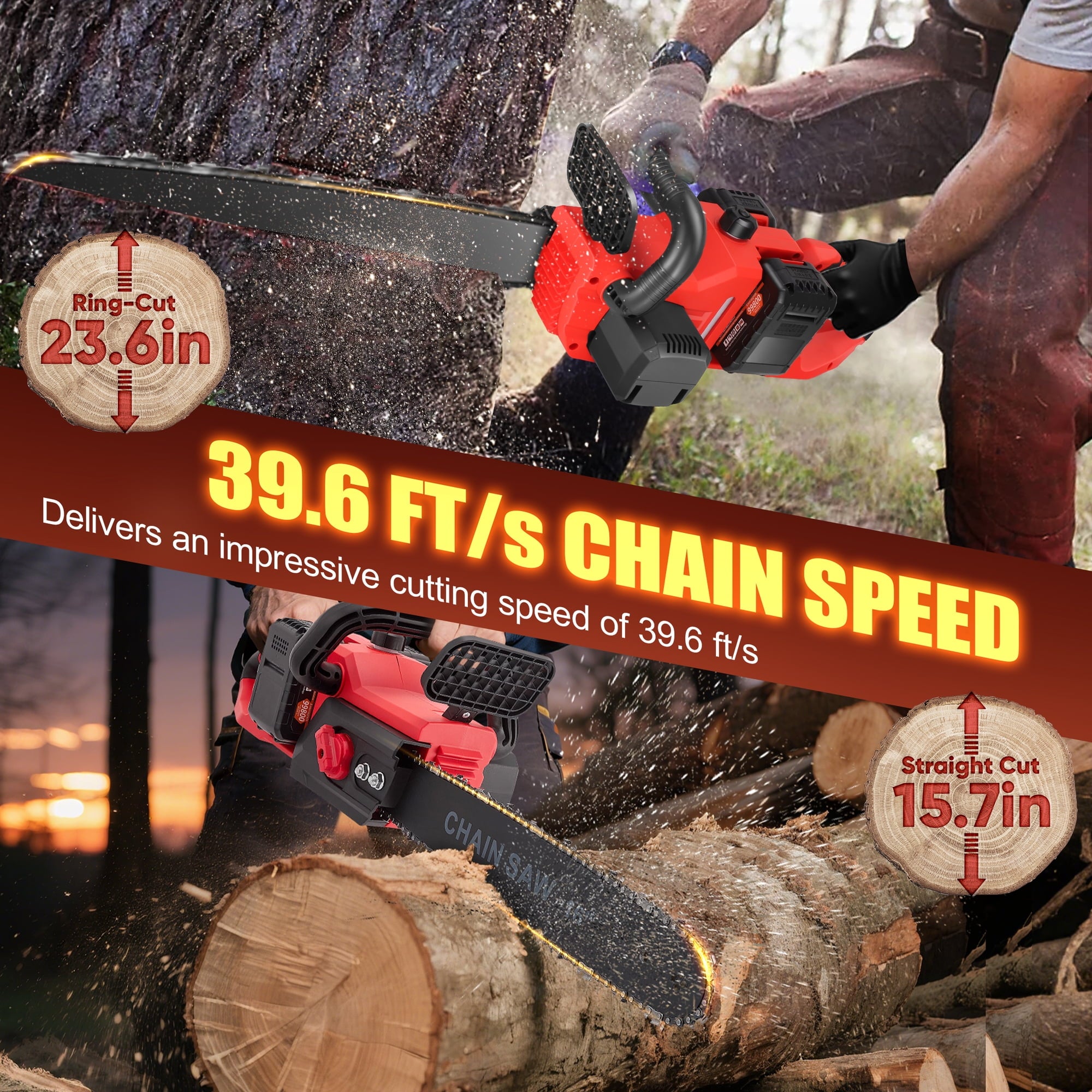 RELOIVE 16" Brushless Cordless Chainsaw, 42V 4000mAh with 3 Chains & Dual Chargers for Heavy-Duty Tree Cutting