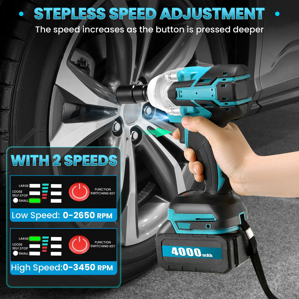 RELOIVE Cordless Impact Wrench 1/2", 553ft-lbs (750N.m) High Torque Impact Wrench with 2x 4.0Ah Batteries Brushless Motor Electric Impact Gun Impact Driver for Car Home