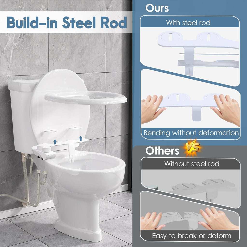 Doulami Bidet Attachment for Toilet Warm & Cold Water, Non-Electric Toilet Seat Attachment with Embedded Steel Bars, Dual Nozzle Self-Cleaning Ultra-Slim Bidet Adjustable Water Pressure