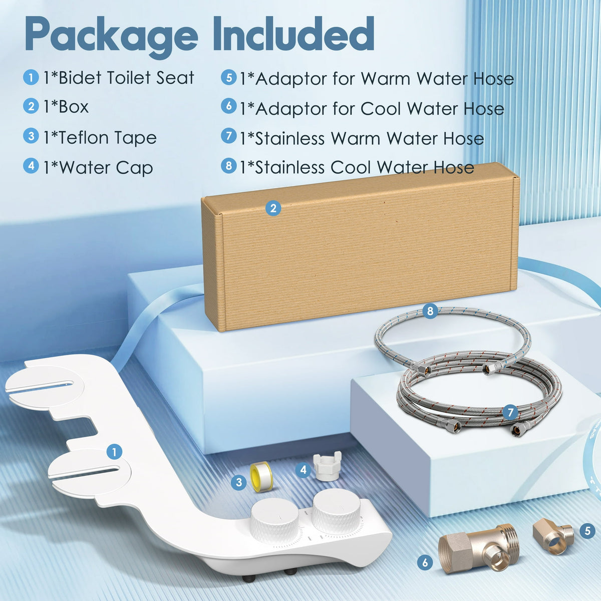 Doulami Bidet Attachment for Toilet Warm & Cold Water, Non-Electric Toilet Seat Attachment with Embedded Steel Bars, Dual Nozzle Self-Cleaning Ultra-Slim Bidet Adjustable Water Pressure