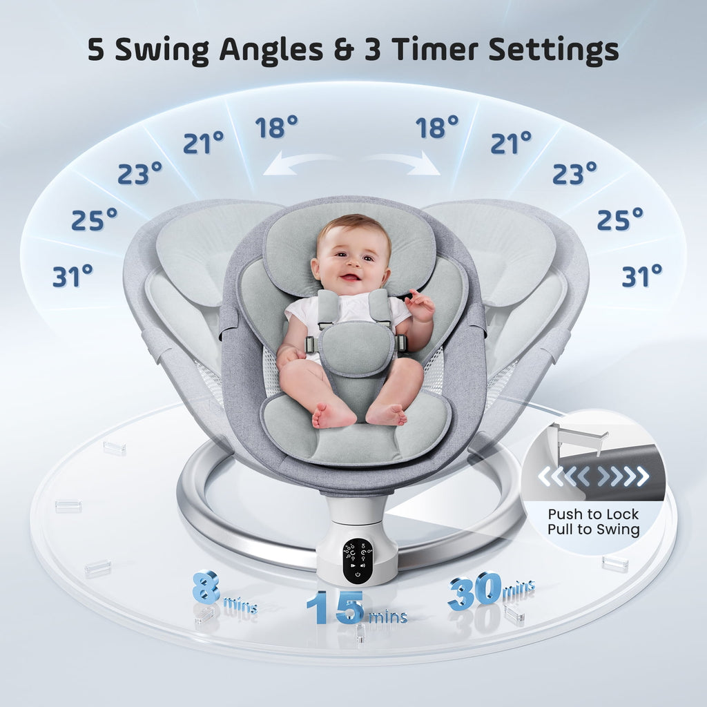 Doulami Electric Baby Swing for Newborn to Toddler Portable Infant Swing Rocker with Remote & APP Control & IMD Touch Panel, 5 Sway Speeds, 10 Lullabies, Gray
