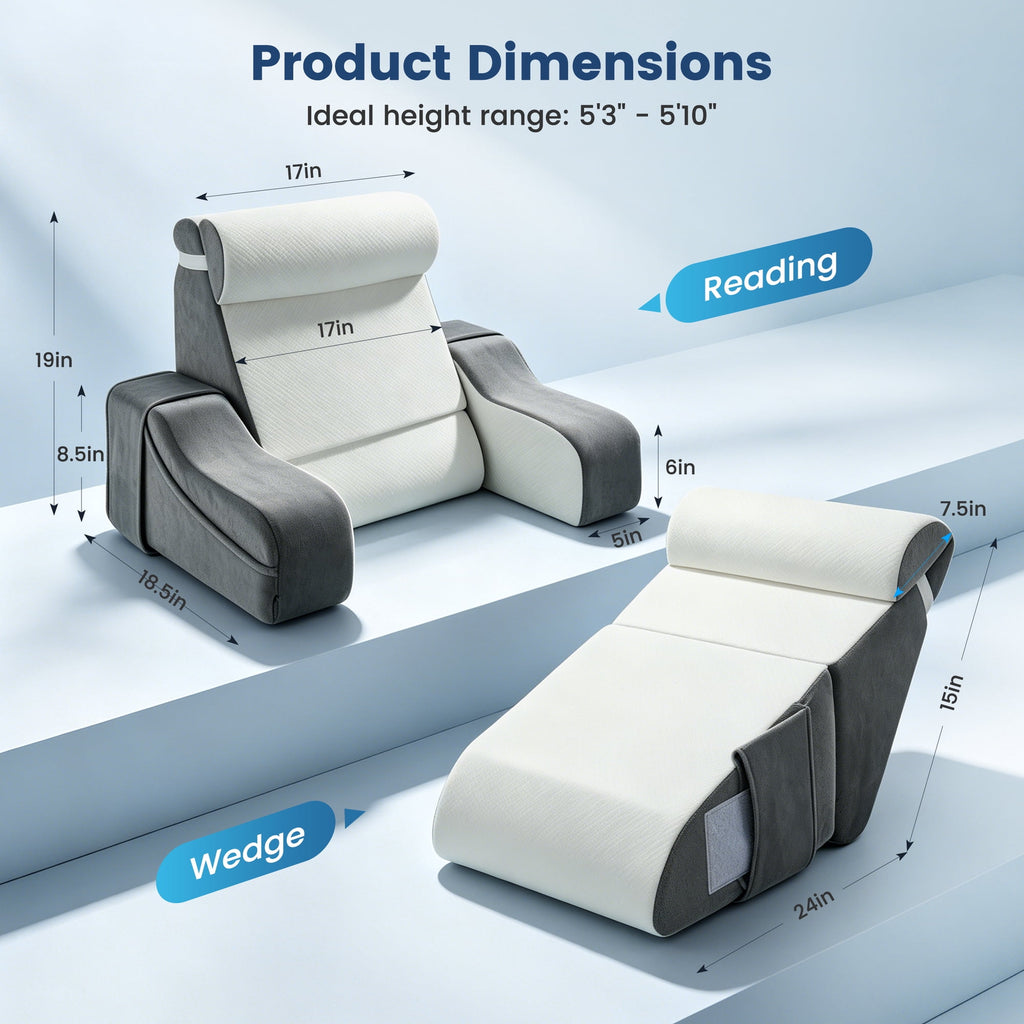AMTPM Reading Pillow with Armrests, 2-in-1 Wedge Reading Pillow, 20°-55° Adjustable Bed Rest Pillow with Armrests, Convertible Wedge Pillow for Reading, Gaming, TV