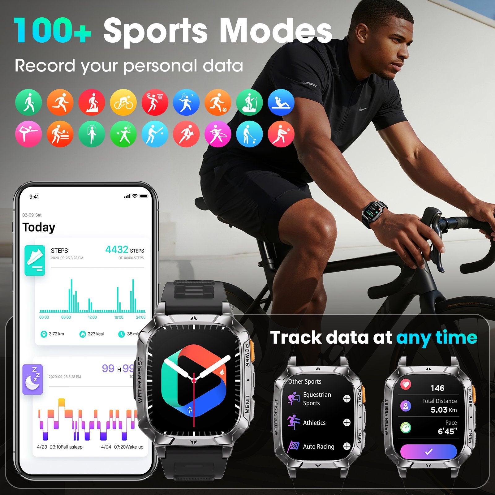 Smart Watch for Men, 2.01" HD 1400mAh Smart Watch Fits for Android and iPhone, Fitness Tracker, Military Smart Watch with 100 + Sports Modes, Bluetooth Call/Answer, IP68 Waterproof Smartwatch, Gifts