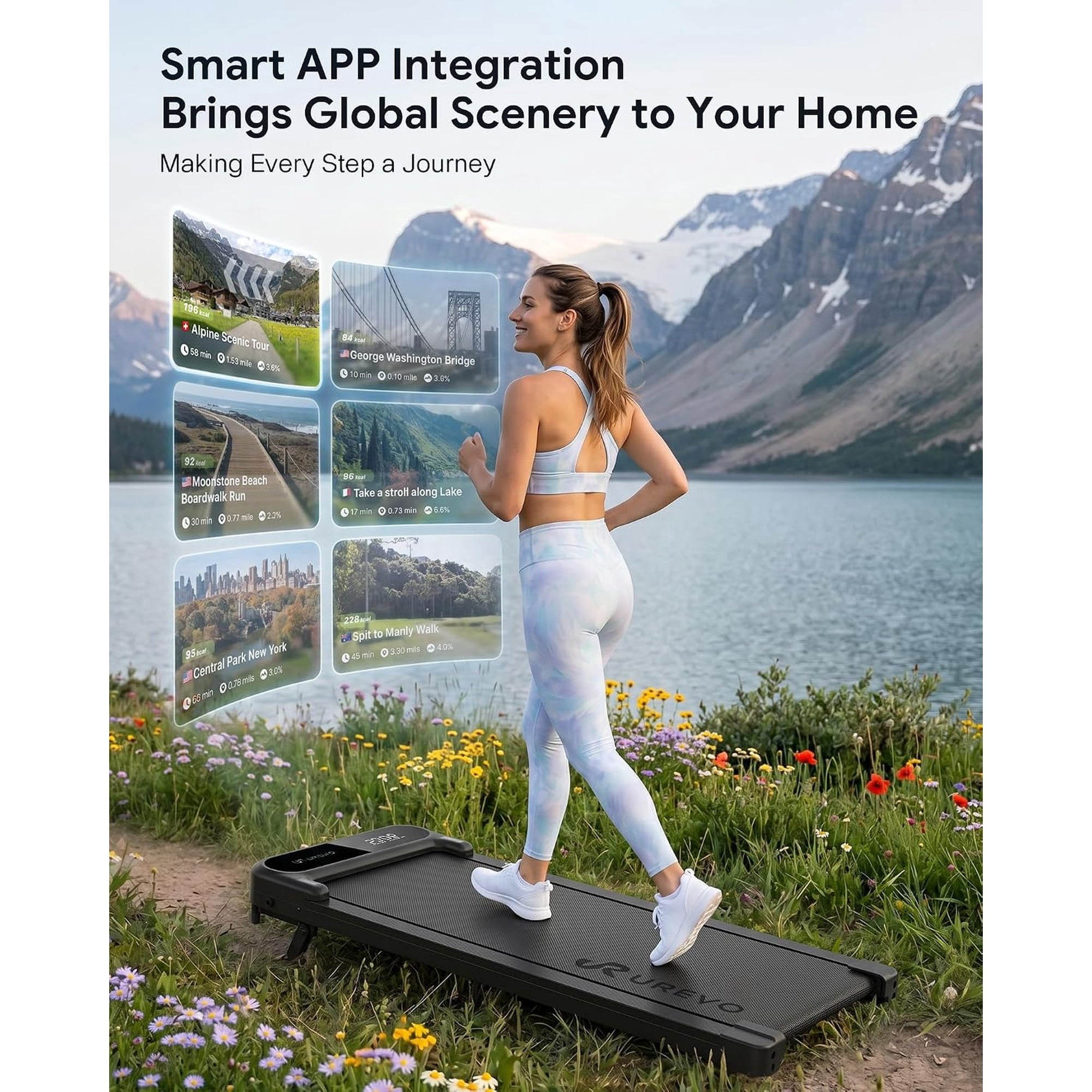 UREVO Smart Walking Pad with 12% Incline, Standing Desk Treadmill with 7-Layer Belt, 300lbs Capacity, Quiet Operation, Workout APP with Track Insights, Remote Control for Home Office