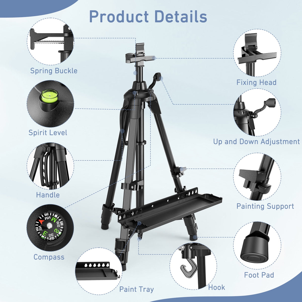 Doulami Art Easel Stand for Painting Portable Display Easel Stand Adjustable Metal Display Artist Tripod with Bag Height from 19 to 63 inches, Sturdy for Drawing, Displaying - Black