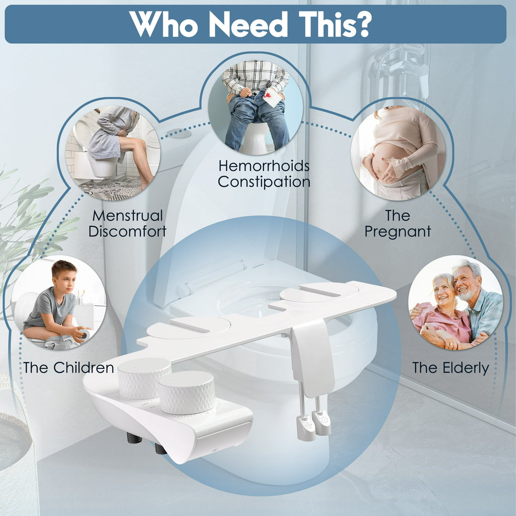 Doulami Bidet Attachment for Toilet Warm & Cold Water, Non-Electric Toilet Seat Attachment with Embedded Steel Bars, Dual Nozzle Self-Cleaning Ultra-Slim Bidet Adjustable Water Pressure