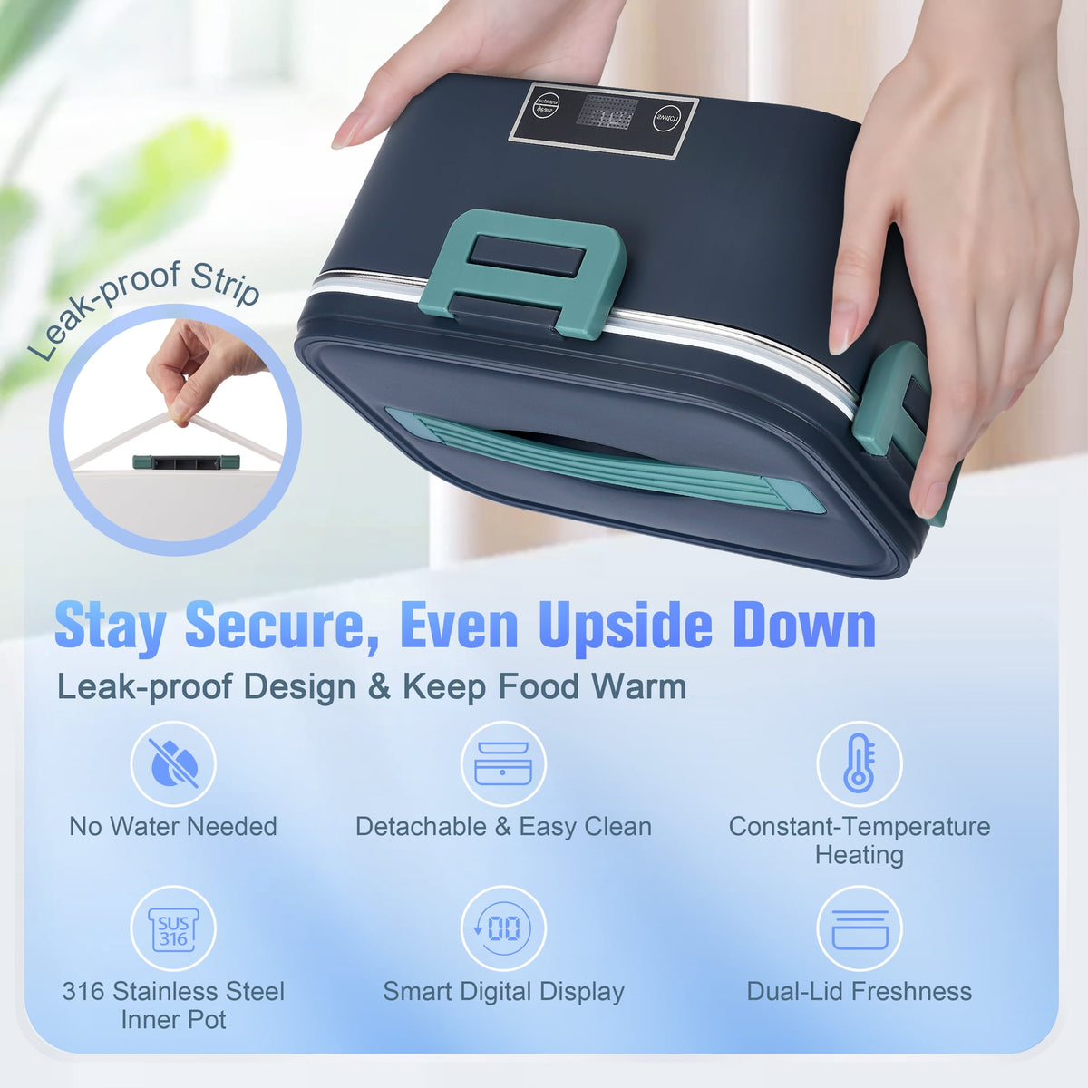Doulami Electric Lunch Box Heated Lunch Box Portable Food Warmer1.8L Food Box for Adults 12V/24V/110 Heating Box for Car Truck Outdoor