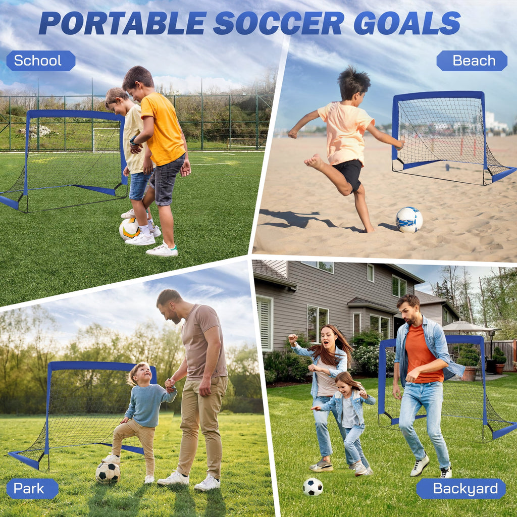 Doulami Soccer Goal Portable Set of 2 Soccer Nets 3x4 FT Training Equipment with Ladder & Cone,Blue