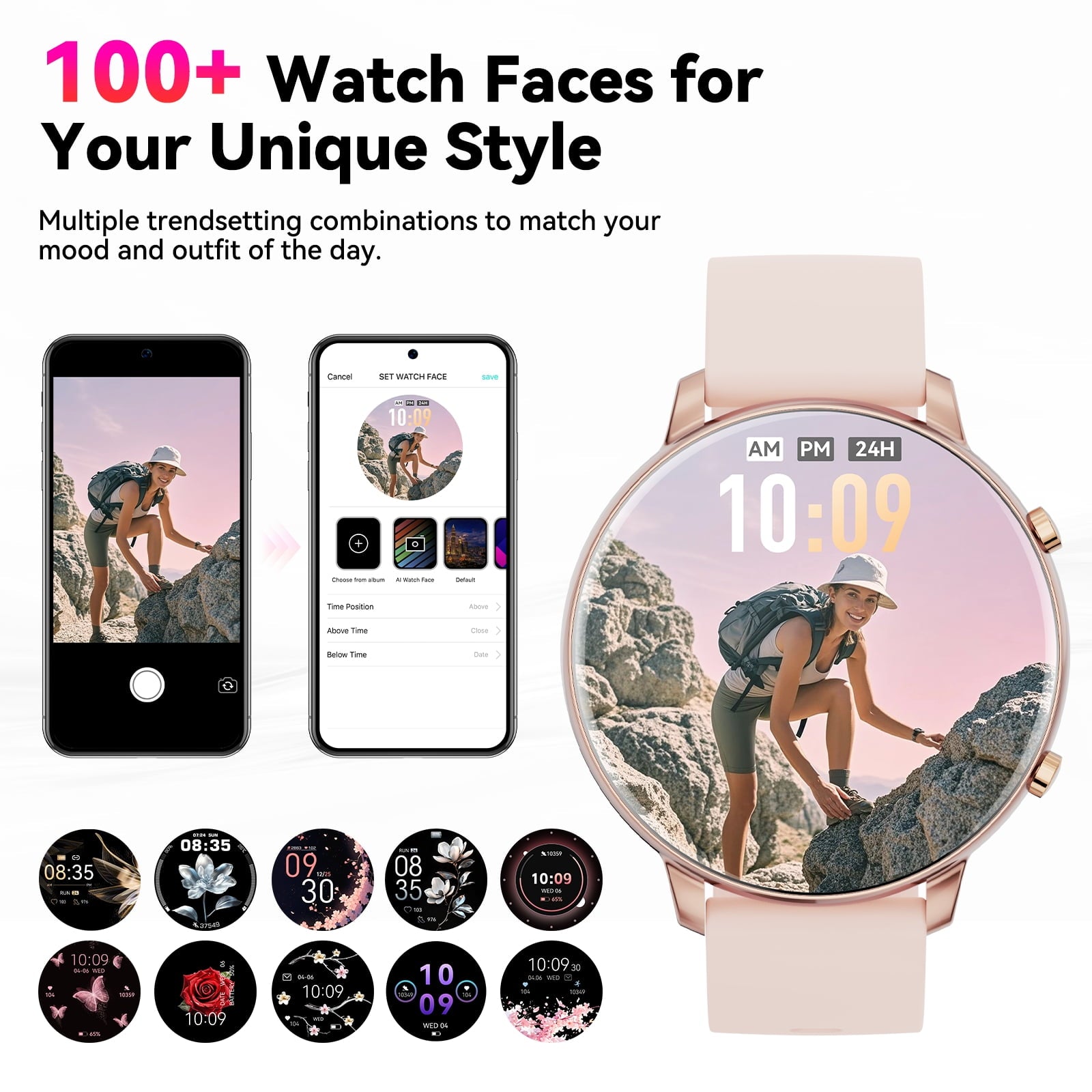 Smart Watch for Women, 1.39" Fitness Tracker with Bluetooth Calls(Answer&Make&Message Reminder), Smart Watch Fits for Android and iPhone, IP67 Waterproof, 100+ Sport Modes Smartwatch, for Gift, Pink