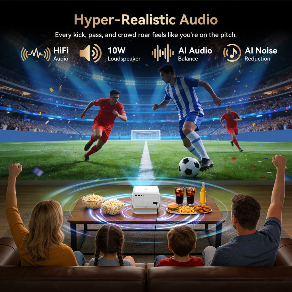[Built-in Apps] Huidun 4K Projector with Wifi and Bluetooth,330 Lumens,Auto Focus & Auto Keystone Correction,Portable 1080P FHD 360° Rotatable Mini Projector