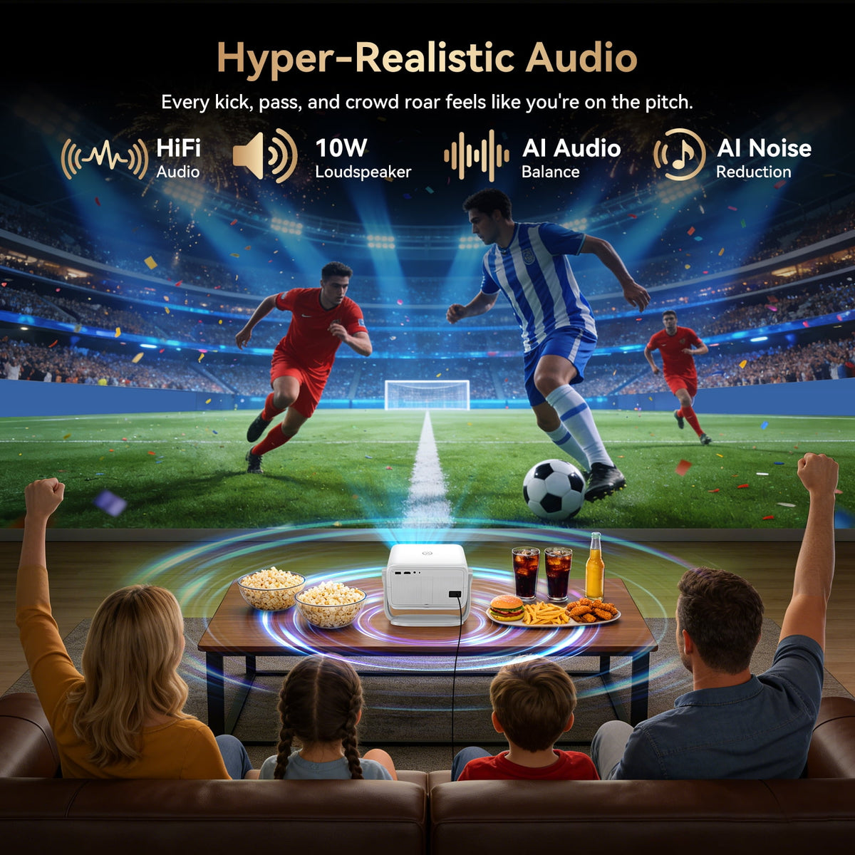 [Built-in Apps] Huidun 4K Projector with Wifi and Bluetooth,330 Lumens,Auto Focus & Auto Keystone Correction,Portable 1080P FHD 360° Rotatable Mini Projector