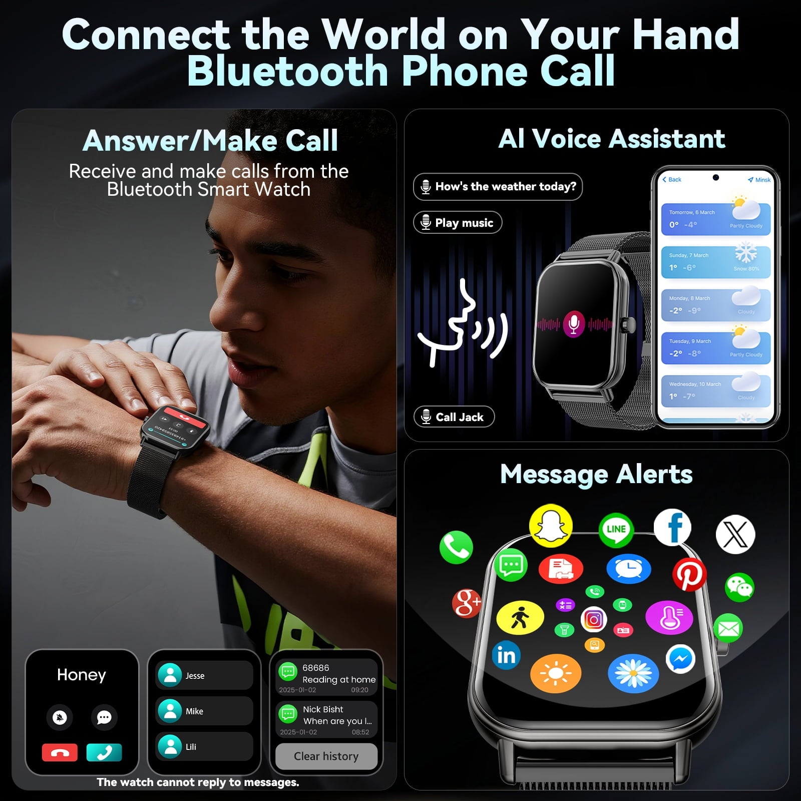 1.85-Inch Men's and Women's smartwatch fits for Android and iPhone Devices with Fitness Tracker, Pedometer, Answer/Call/120 Sport Modes, IP68 Waterproof Fitness Watch (Milanese Steel Band)