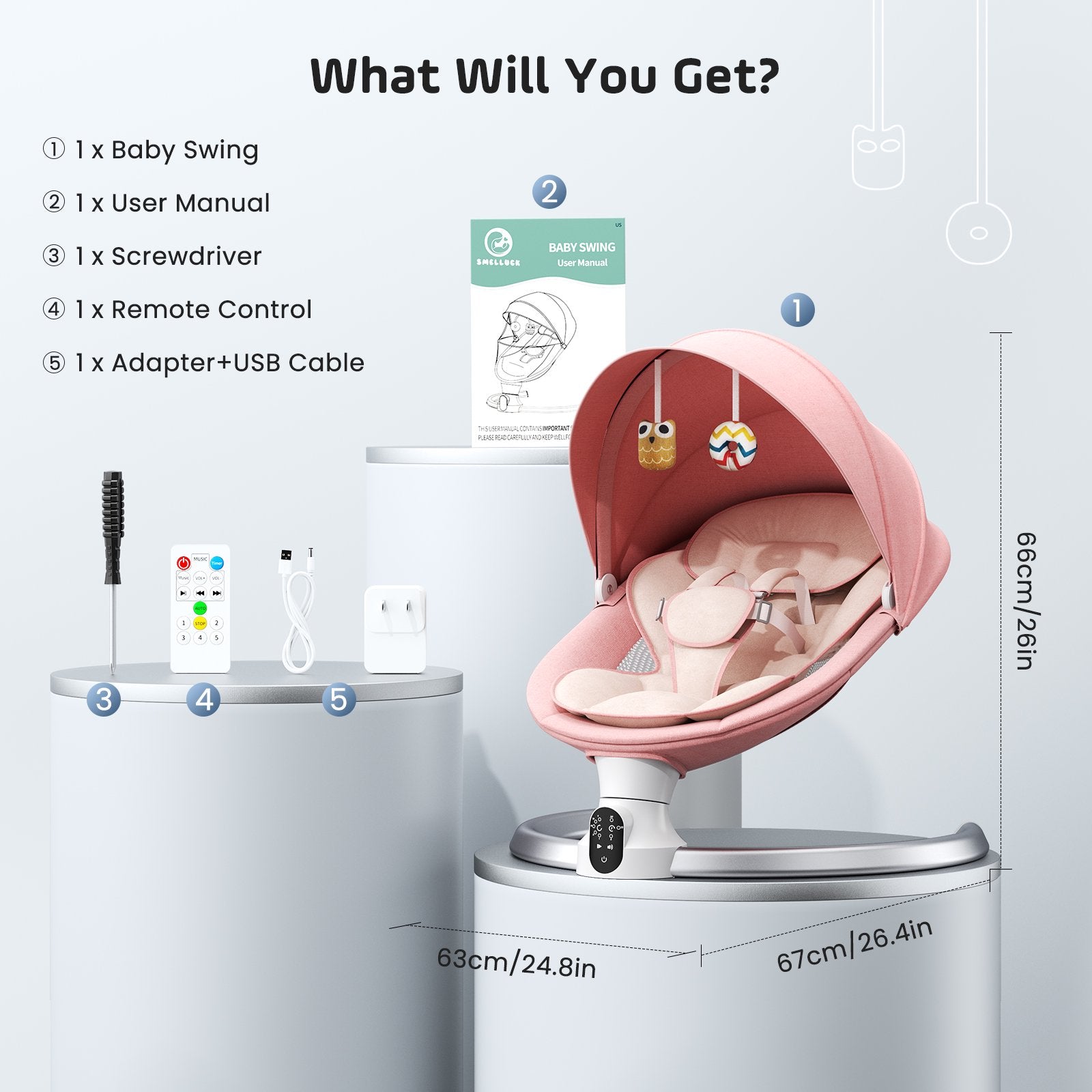 Doulami Electric Baby Swing for Newborn to Toddler Portable Infant Swing Rocker with Remote & APP Control & IMD Touch Panel, 5 Sway Speeds, 10 Lullabies, Pink