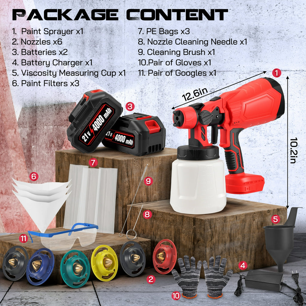 RELOIVE Cordless Paint Sprayer, 800W High Power Spray Paint Gun with 2PCS 4000mAh Batteries, Electric Paint Sprayer Gun with 1200ML Container for House Painting Furniture Cabinets Fences Walls