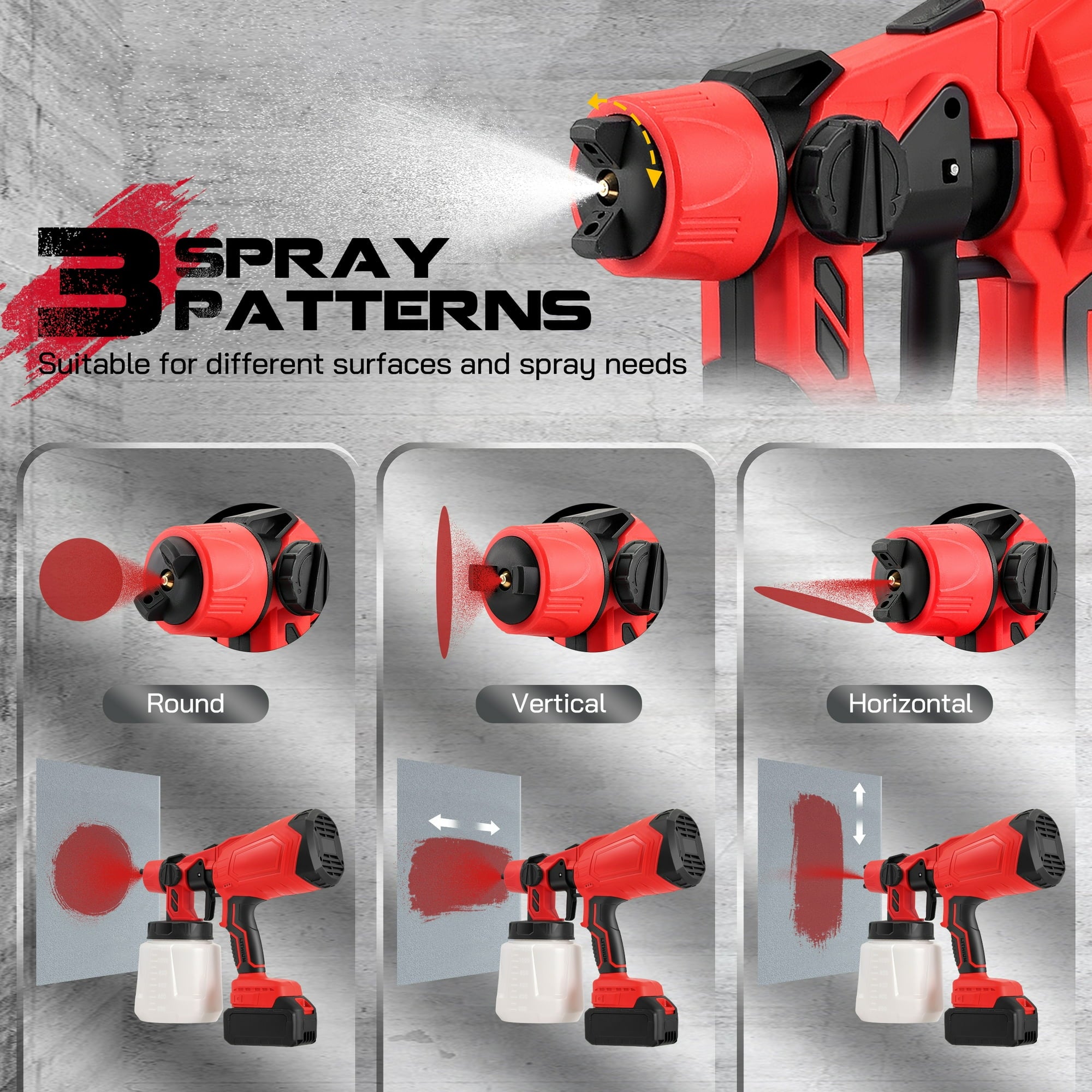RELOIVE Cordless Paint Sprayer, 800W High Power Spray Paint Gun with 2PCS 4000mAh Batteries, Electric Paint Sprayer Gun with 1200ML Container for House Painting Furniture Cabinets Fences Walls